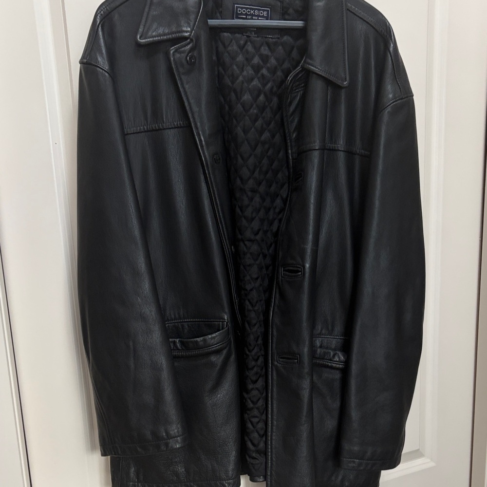 Dockers Men's Black Leather Coat